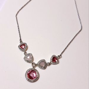 Avon Legacy Riches Necklace Silver Tone Faux Clear and Opalescent Pink Stones